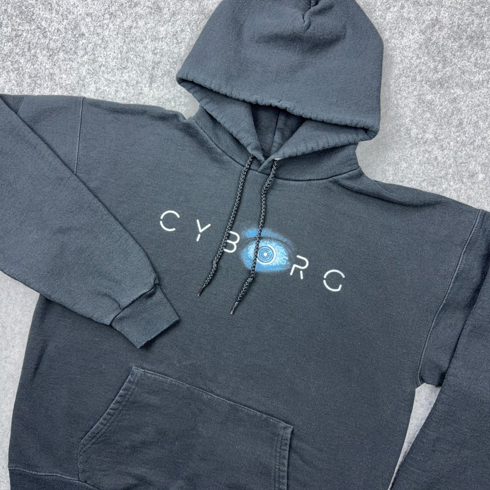 VTG Cyborg Hoodie Mens Medium Black Graphic Print‎ Hooded Pullover Sweatshirt